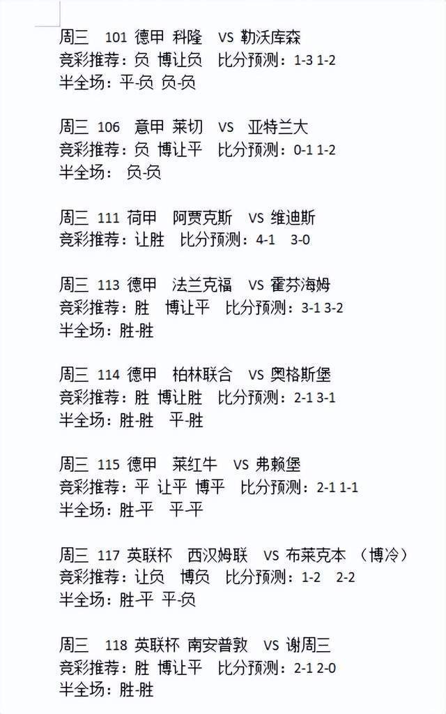 周六竞彩推荐，精准分析，助您赢在周末周六竞彩推荐3串1