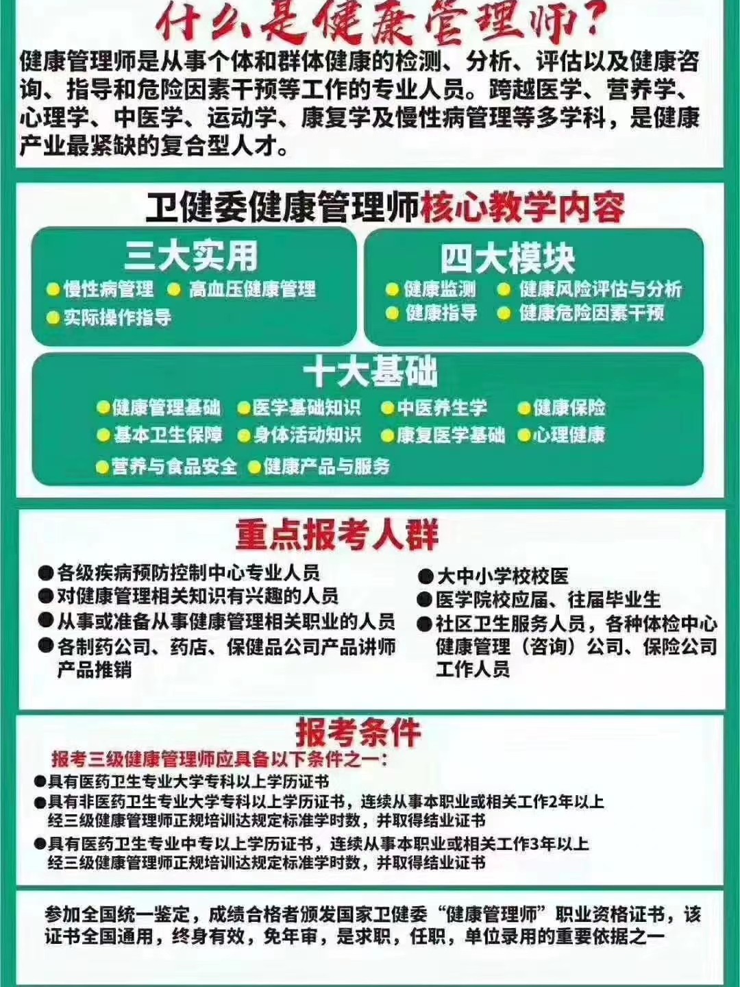 国家免费培训健康管理师条件